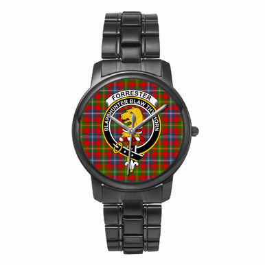 Scottish Forrester Clan Crest Tartan Folding Clasp Steel Quartz Watches Tartan Plaid Black 1