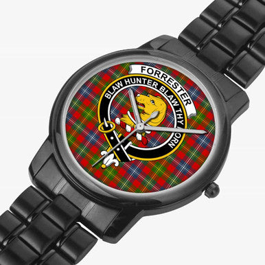 Scottish Forrester Clan Crest Tartan Folding Clasp Steel Quartz Watches Tartan Plaid Black 2