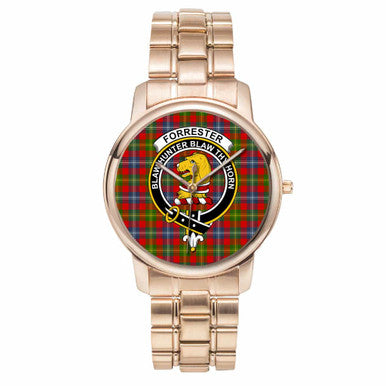 Scottish Forrester Clan Crest Tartan Folding Clasp Steel Quartz Watches Tartan Plaid Rose Gold 1