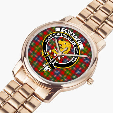 Scottish Forrester Clan Crest Tartan Folding Clasp Steel Quartz Watches Tartan Plaid Rose Gold 2
