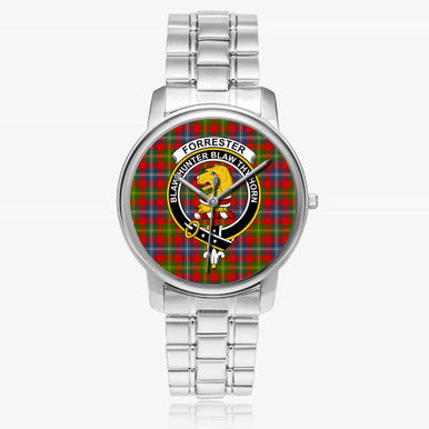 Scottish Forrester Clan Crest Tartan Folding Clasp Steel Quartz Watches Tartan Plaid Silver 1