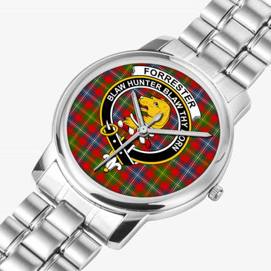 Scottish Forrester Clan Crest Tartan Folding Clasp Steel Quartz Watches Tartan Plaid Silver 2