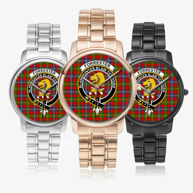 Scottish Forrester Clan Crest Tartan Folding Clasp Steel Quartz Watches Tartan Plaid All
