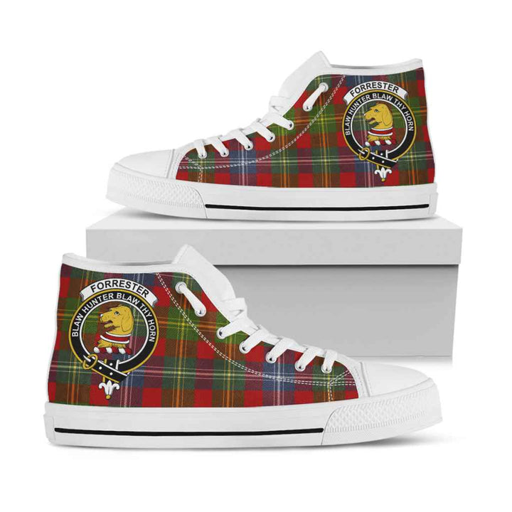 Scottish Forrester Clan Crest Tartan High Top Shoes White Sole Tartan Plaid