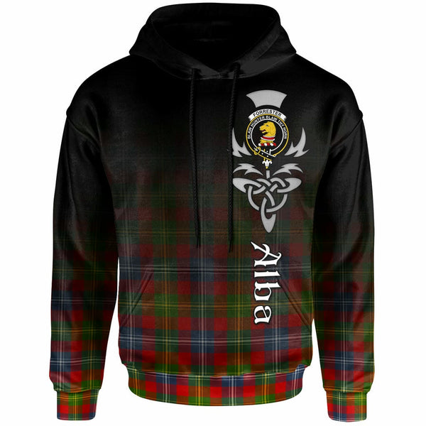 Scottish Forrester Clan Crest Tartan Hoodie - Alba Gu Brath Family Crest Celtic Inspired Front Side Tartan Plaid