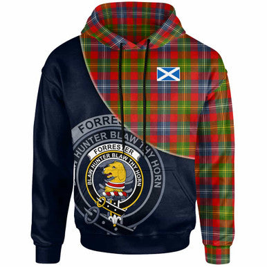 Scottish Forrester Clan Crest Tartan Hoodie - Bend Style Front Side Tartan Plaid