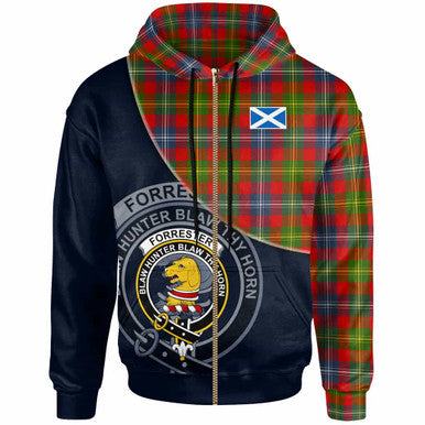 Scottish Forrester Clan Crest Tartan Hoodie - Bend Style Zip-up Tartan Plaid