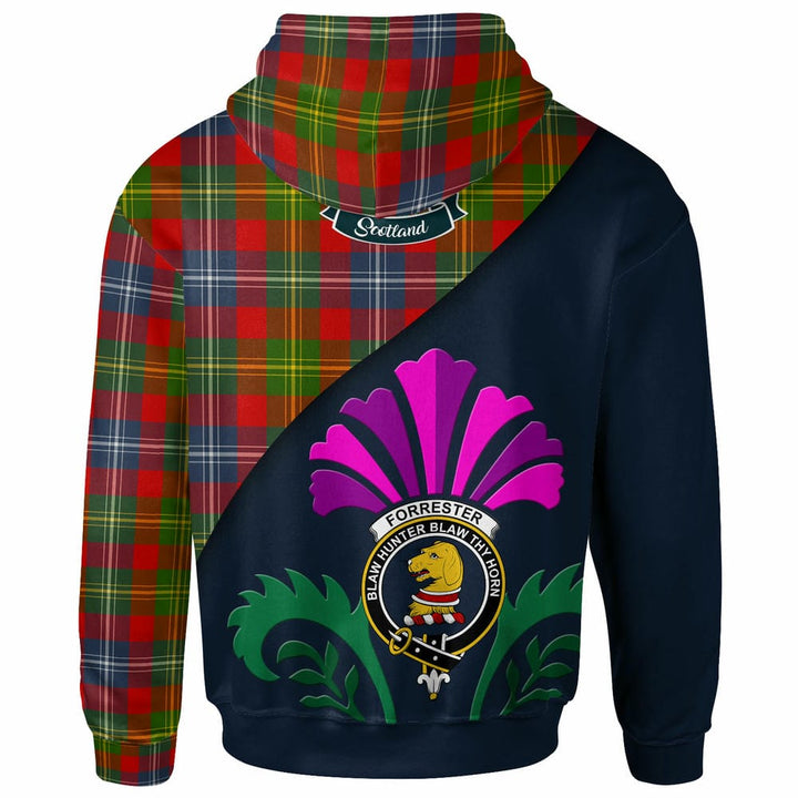 Scottish Forrester Clan Crest Tartan Hoodie - Scotland Thistle Style Back Side Tartan Plaid