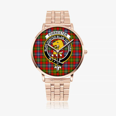 Scottish Forrester Clan Crest Tartan Instafamous Steel Quartz Watches Tartan Plaid Rose Gold 1