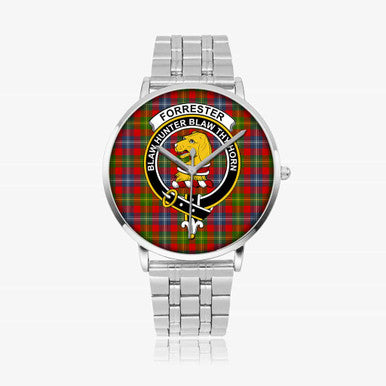 Scottish Forrester Clan Crest Tartan Instafamous Steel Quartz Watches Tartan Plaid Silver 1
