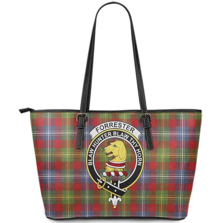 Scottish Forrester Clan Crest Tartan Leather Tote Tartan Plaid