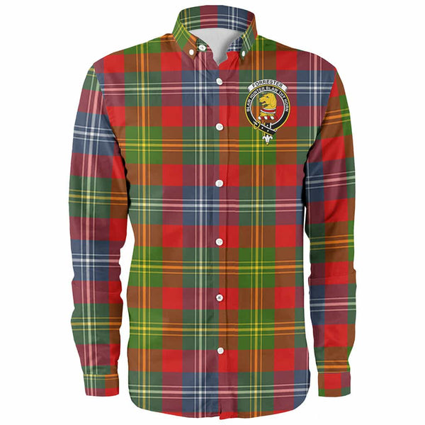 Scottish Forrester Clan Crest Tartan Long Sleeve Shirt Front Side Tartan Plaid