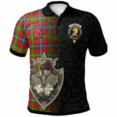 Scottish Forrester Clan Crest Tartan Polo Shirt - Half Thistle Flowers Celtic Design Front Side Tartan Plaid