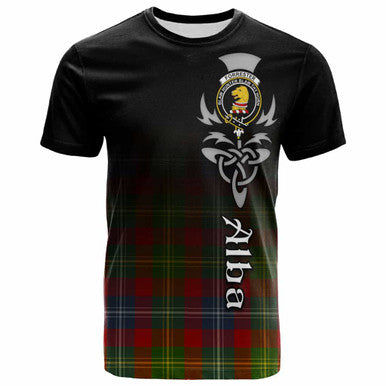 Scottish Forrester Clan Crest Tartan T-Shirt - Alba Gu Brath Family Crest Celtic Inspired Front Side Tartan Plaid