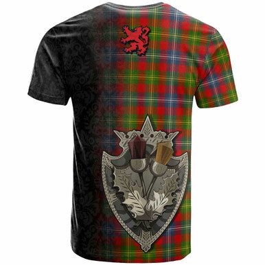 Scottish Forrester Clan Crest Tartan T-Shirt - Half Thistle Flowers Celtic Design Back Side Tartan Plaid