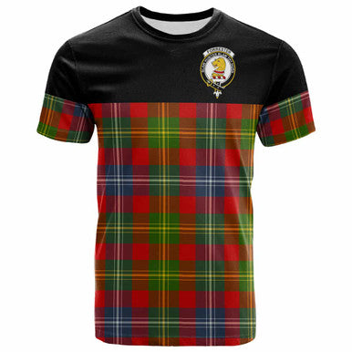 Scottish Forrester Clan Crest Tartan T-Shirt - Horizontal Style Front Side Tartan Plaid