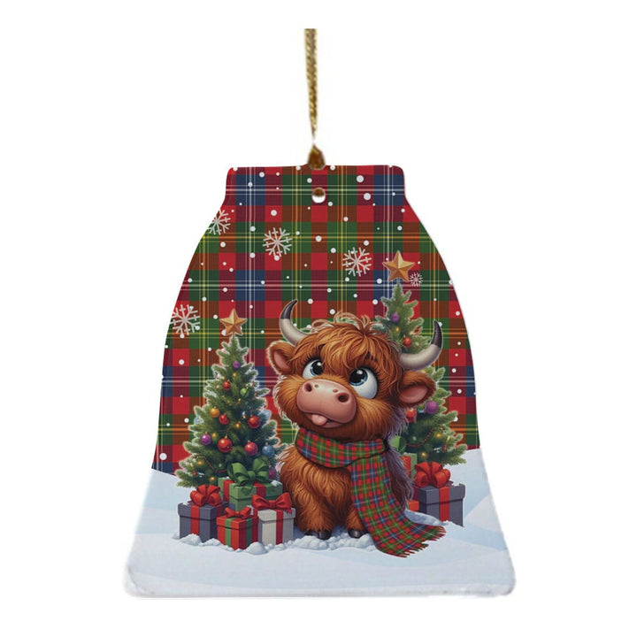 Scottish Forrester Clan Tartan Ceramic Ornament Cute Highland Cow Christmas Bell Style Tartan Plaid