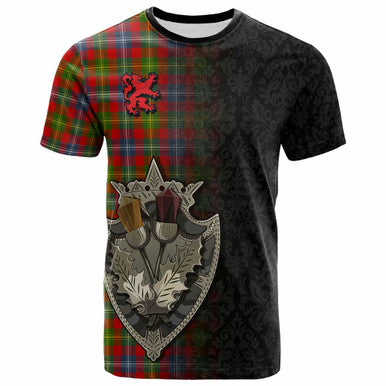 Scottish Forrester Clan Tartan T-Shirt - Half Thistle Flowers Celtic Design Front Side Tartan Plaid