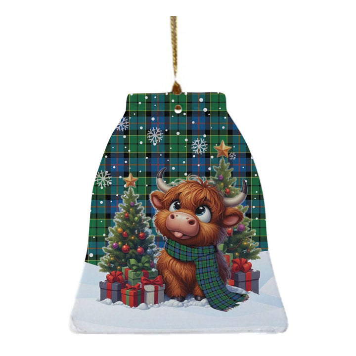 Scottish Forsyth Ancient Clan Tartan Ceramic Ornament Cute Highland Cow Christmas Bell Style Tartan Plaid