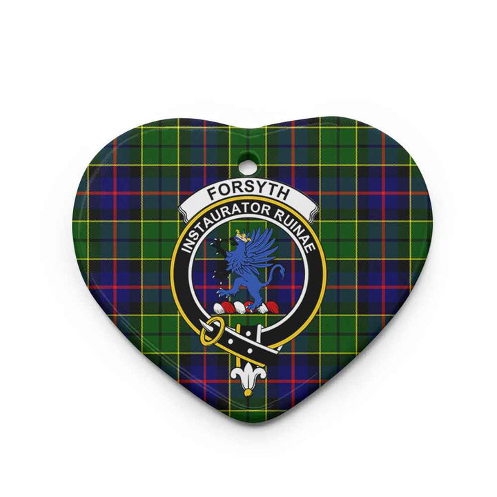 Scottish Forsyth Clan Crest Tartan Ceramic Ornament Heart Shape Tartan Plaid
