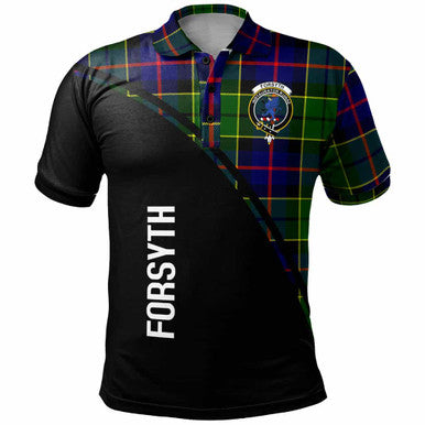 Scottish Forsyth Clan Crest Tartan Curve Polo Shirt Front Side Tartan Plaid