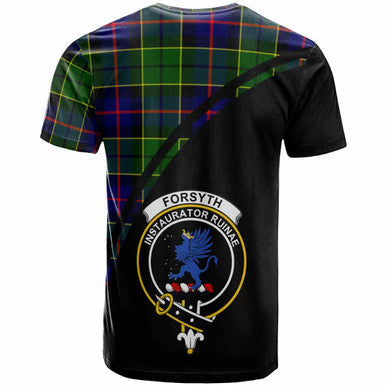 Scottish Forsyth Clan Crest Tartan Curve T-Shirt Back Side Tartan Plaid
