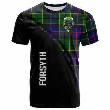 Scottish Forsyth Clan Crest Tartan Curve T-Shirt Front Side Tartan Plaid