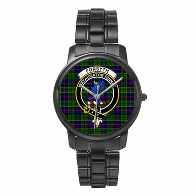 Scottish Forsyth Clan Crest Tartan Folding Clasp Steel Quartz Watches Tartan Plaid Black 1