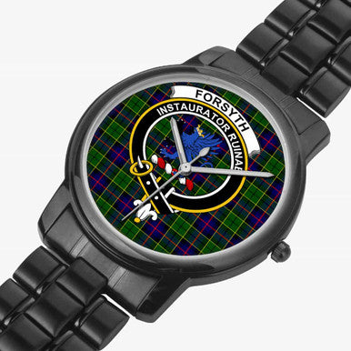 Scottish Forsyth Clan Crest Tartan Folding Clasp Steel Quartz Watches Tartan Plaid Black 2