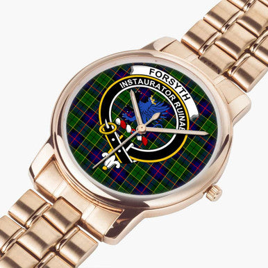 Scottish Forsyth Clan Crest Tartan Folding Clasp Steel Quartz Watches Tartan Plaid Rose Gold 2