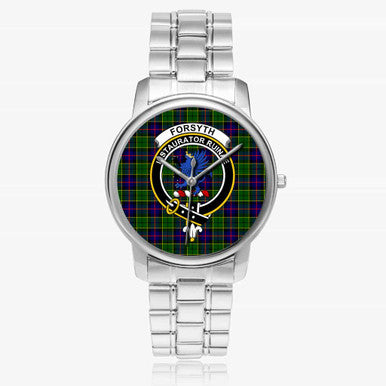 Scottish Forsyth Clan Crest Tartan Folding Clasp Steel Quartz Watches Tartan Plaid Silver 1