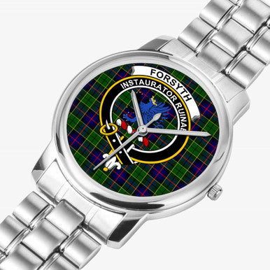 Scottish Forsyth Clan Crest Tartan Folding Clasp Steel Quartz Watches Tartan Plaid Silver 2