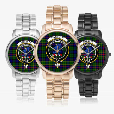 Scottish Forsyth Clan Crest Tartan Folding Clasp Steel Quartz Watches Tartan Plaid All