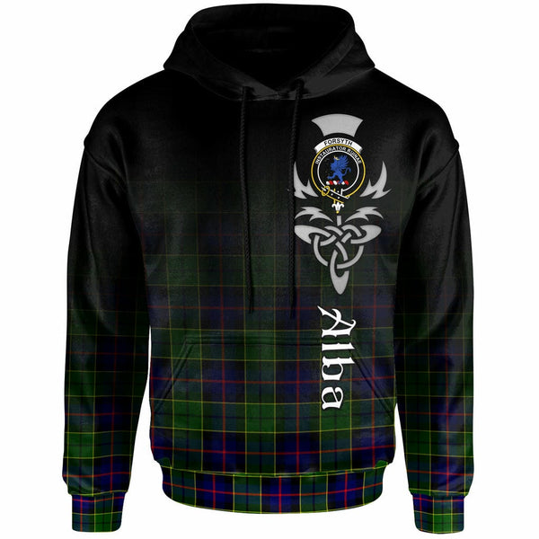 Scottish Forsyth Clan Crest Tartan Hoodie - Alba Gu Brath Family Crest Celtic Inspired Front Side Tartan Plaid