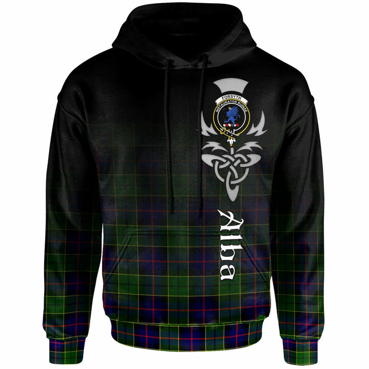 Scottish Forsyth Clan Crest Tartan Hoodie - Alba Gu Brath Family Crest Celtic Inspired Front Side Tartan Plaid