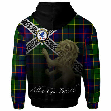 Scottish Forsyth Clan Crest Tartan Hoodie - Scotland Lion Back Side Tartan Plaid
