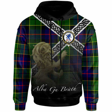 Scottish Forsyth Clan Crest Tartan Hoodie - Scotland Lion Front Side Tartan Plaid