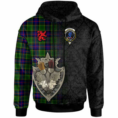Scottish Forsyth Clan Crest Tartan Hoodie - Half Thistle Flowers Celtic Design Front Side Tartan Plaid