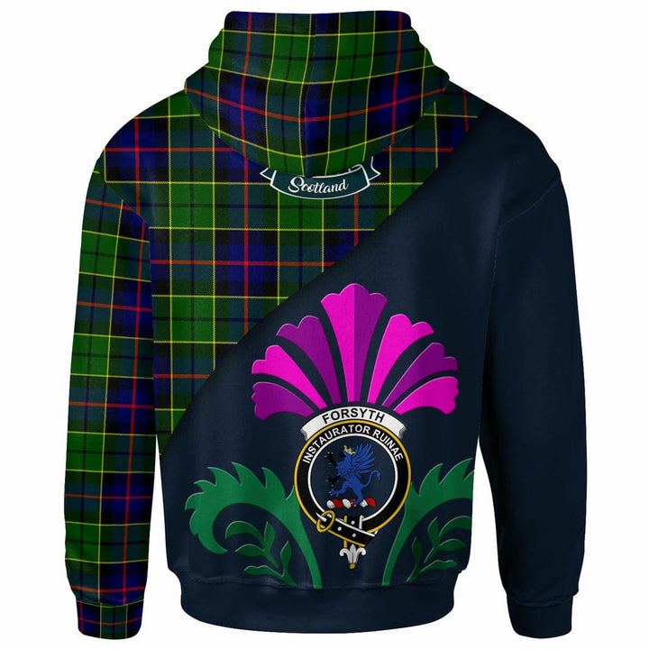 Scottish Forsyth Clan Crest Tartan Hoodie - Scotland Thistle Style Back Side Tartan Plaid