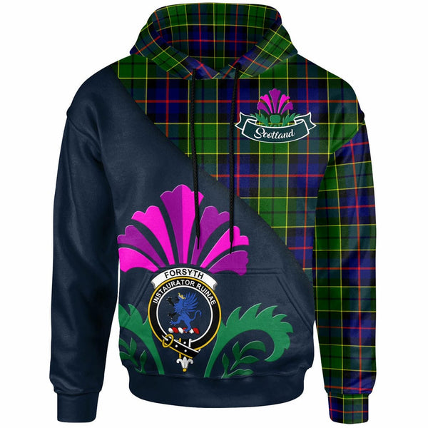 Scottish Forsyth Clan Crest Tartan Hoodie - Scotland Thistle Style Front Side Tartan Plaid