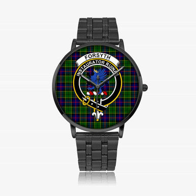 Scottish Forsyth Clan Crest Tartan Instafamous Steel Quartz Watches Tartan Plaid Black 1