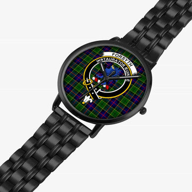 Scottish Forsyth Clan Crest Tartan Instafamous Steel Quartz Watches Tartan Plaid Black 2