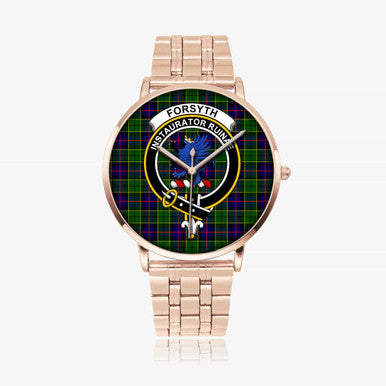 Scottish Forsyth Clan Crest Tartan Instafamous Steel Quartz Watches Tartan Plaid Rose Gold 1