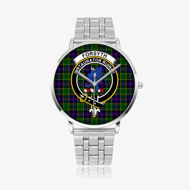 Scottish Forsyth Clan Crest Tartan Instafamous Steel Quartz Watches Tartan Plaid Silver 1