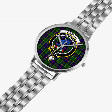Scottish Forsyth Clan Crest Tartan Instafamous Steel Quartz Watches Tartan Plaid Silver 2