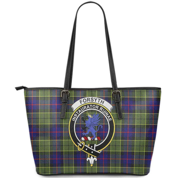 Scottish Forsyth Clan Crest Tartan Leather Tote Tartan Plaid