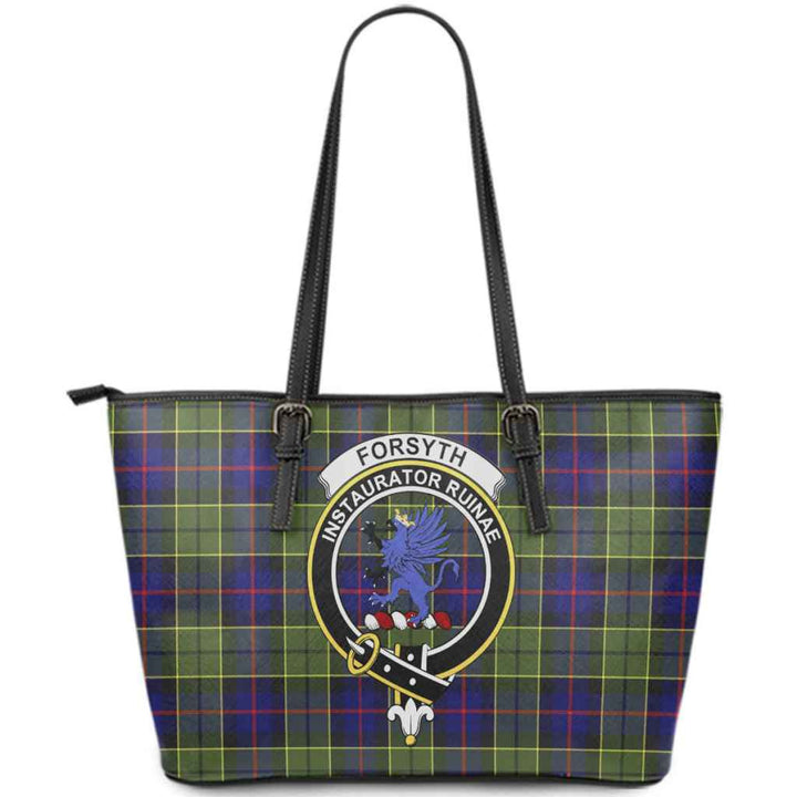 Scottish Forsyth Clan Crest Tartan Leather Tote Tartan Plaid