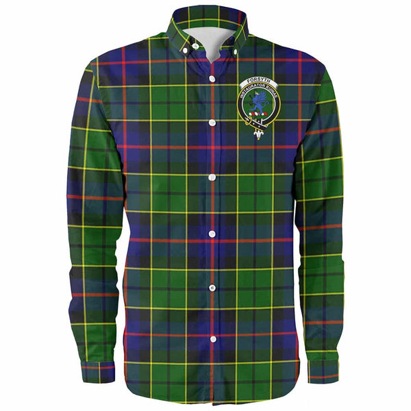 Scottish Forsyth Clan Crest Tartan Long Sleeve Shirt Front Side Tartan Plaid