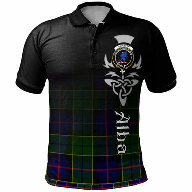 Scottish Forsyth Clan Crest Tartan Polo Shirt - Alba Gu Brath Family Crest Celtic Inspired Front Side Tartan Plaid