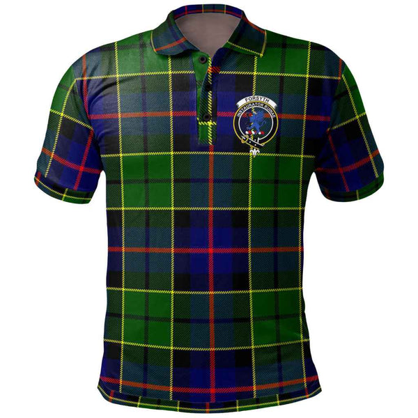 Scottish Forsyth Clan Crest Tartan Polo Shirt Front Side Tartan Plaid
